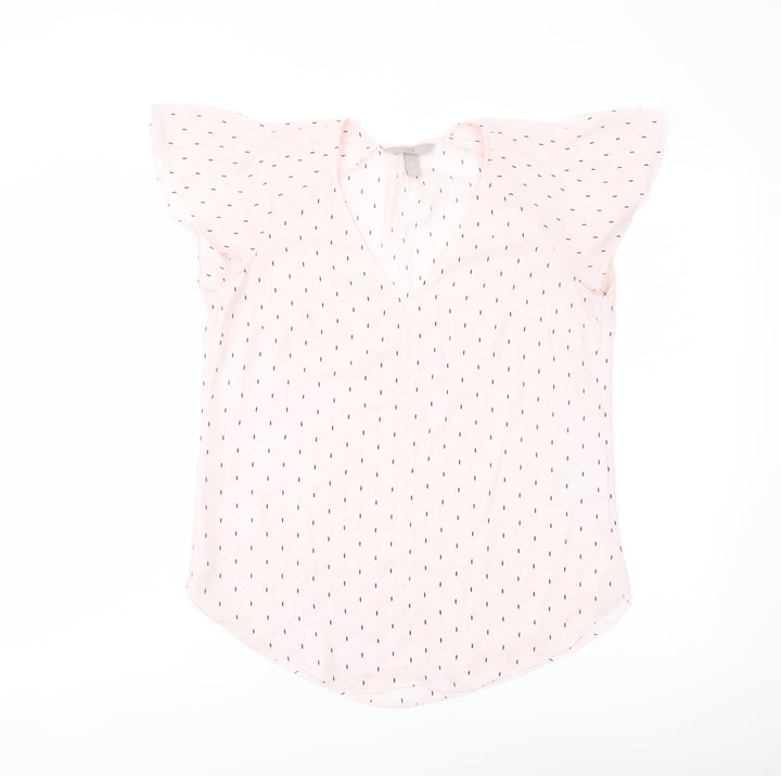H&M Womens Pink Geometric Polyester Basic Blouse Size 8 V-Neck