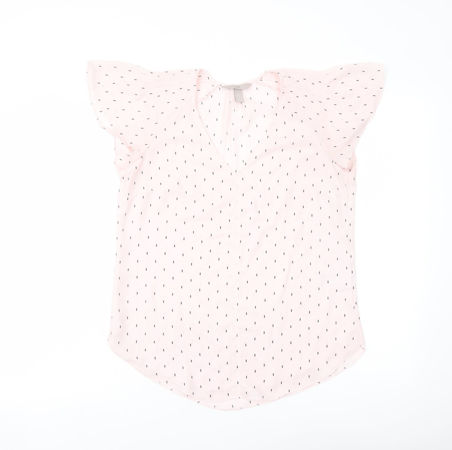 H&M Womens Pink Geometric Polyester Basic Blouse Size 8 V-Neck