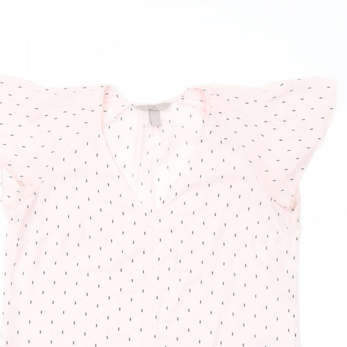 H&M Womens Pink Geometric Polyester Basic Blouse Size 8 V-Neck