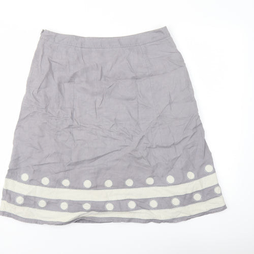 Boden Womens Grey Linen A-Line Skirt Size 14 Zip