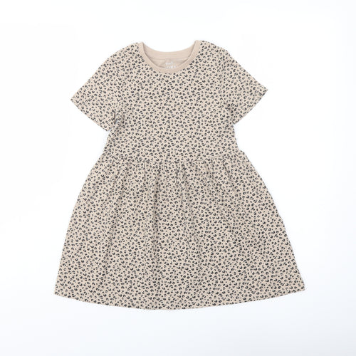 Marks and# Girls Beige Animal Print Cotton A-Line Size 4-5 Years Crew Neck Pullover