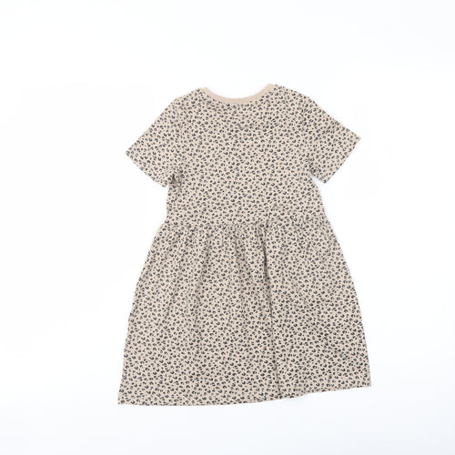 Marks and# Girls Beige Animal Print Cotton A-Line Size 4-5 Years Crew Neck Pullover