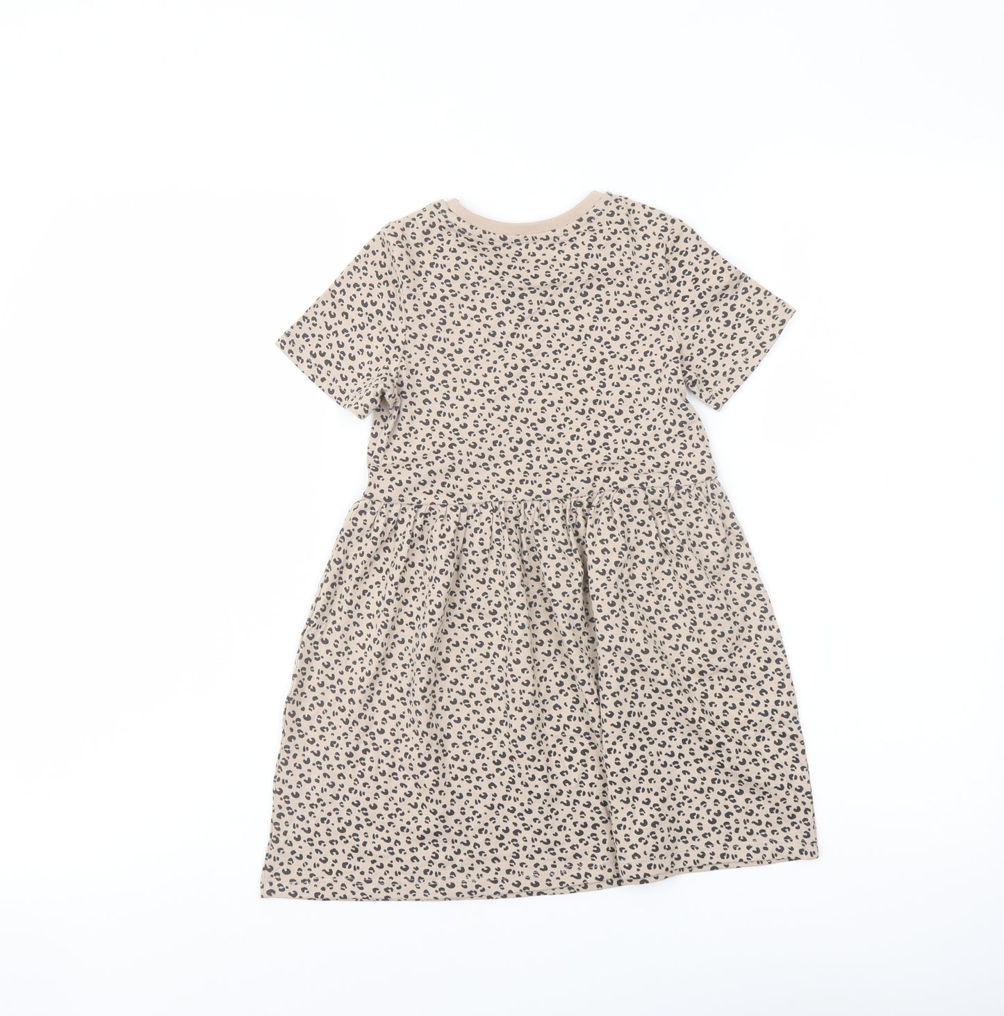 Marks and# Girls Beige Animal Print Cotton A-Line Size 4-5 Years Crew Neck Pullover