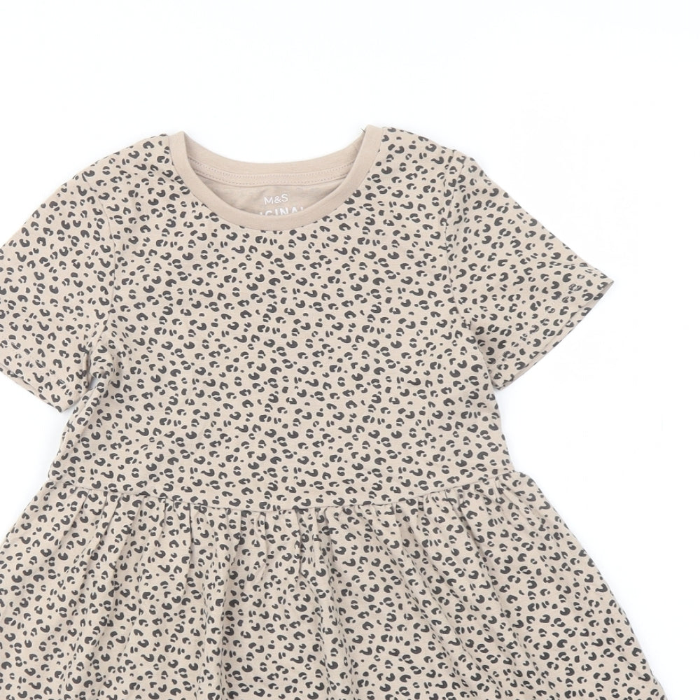 Marks and# Girls Beige Animal Print Cotton A-Line Size 4-5 Years Crew Neck Pullover