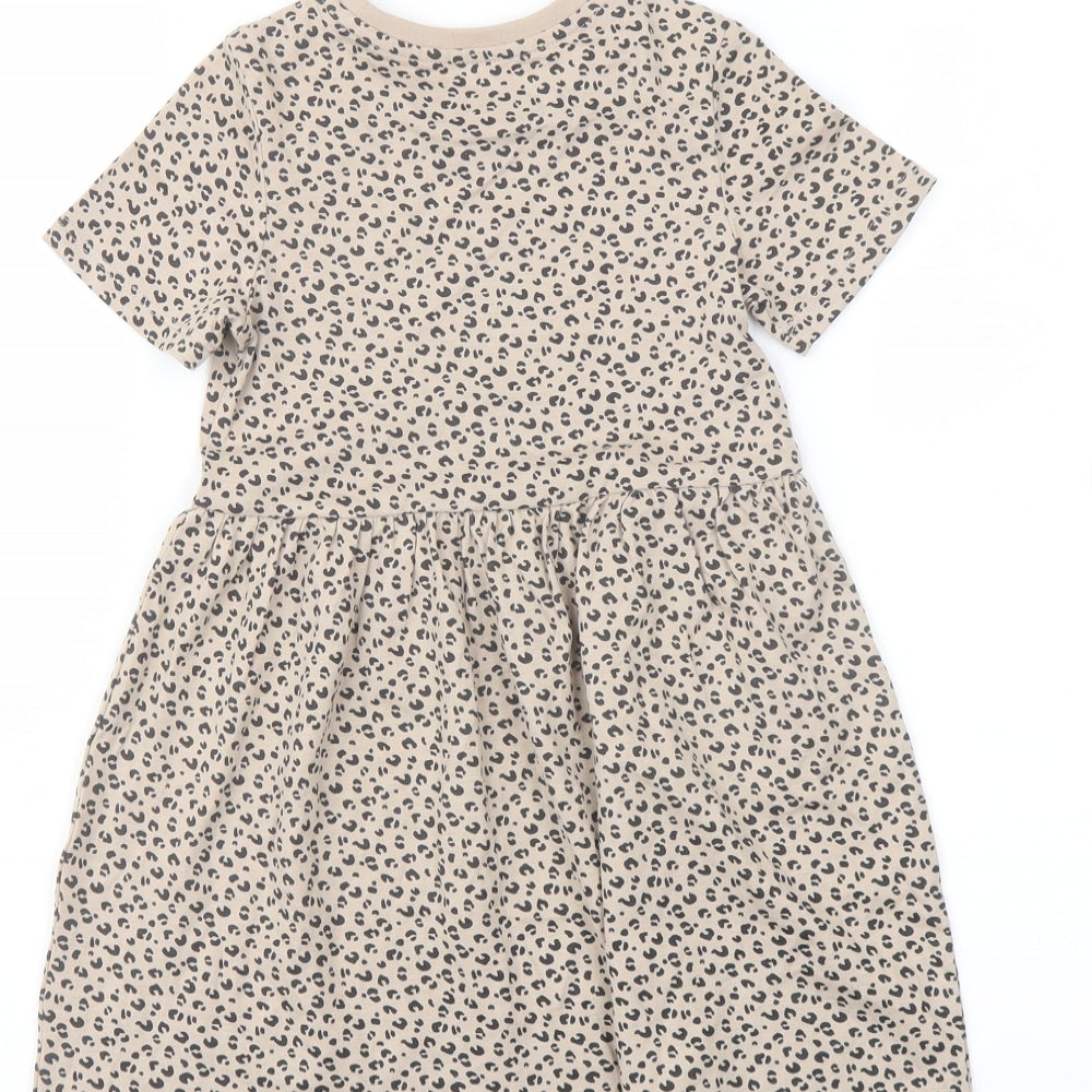 Marks and# Girls Beige Animal Print Cotton A-Line Size 4-5 Years Crew Neck Pullover