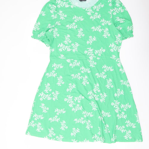 Marks and Spencer Womens Green Floral Viscose A-Line Size 14 Crew Neck Pullover