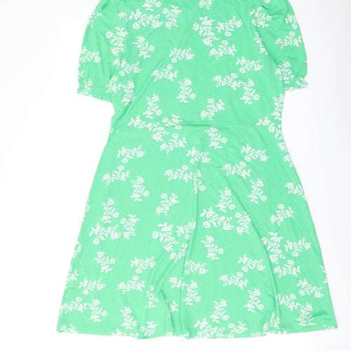 Marks and Spencer Womens Green Floral Viscose A-Line Size 14 Crew Neck Pullover