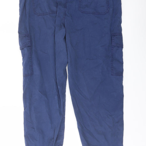 Marks and Spencer Womens Blue Lyocell Cargo Trousers Size 14 L25 in Regular Button