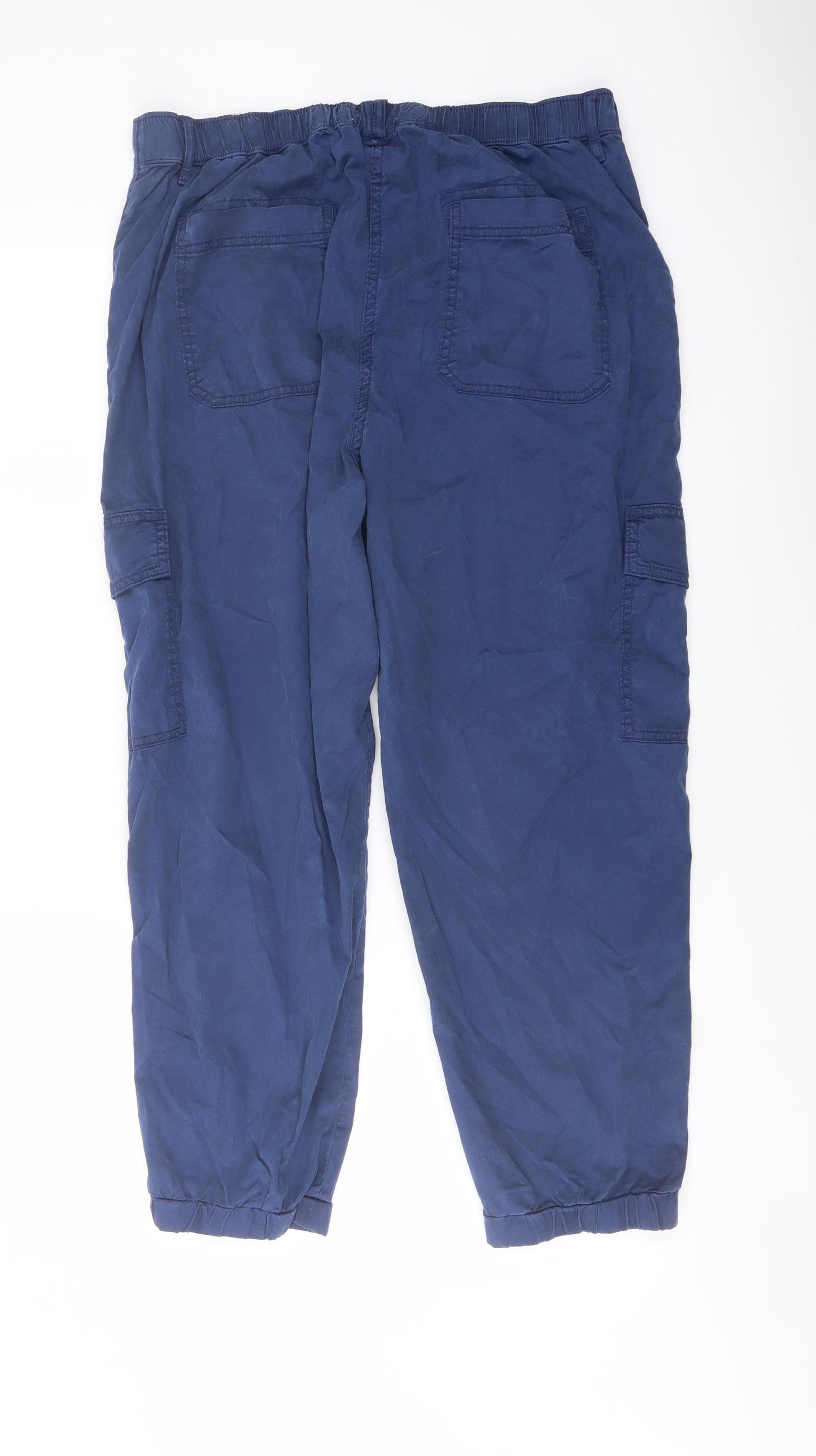 Marks and Spencer Womens Blue Lyocell Cargo Trousers Size 14 L25 in Regular Button