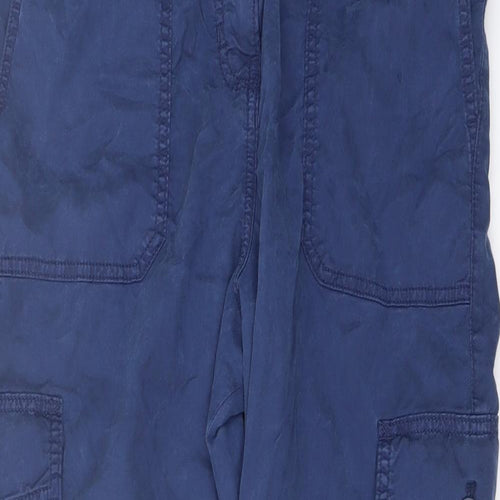 Marks and Spencer Womens Blue Lyocell Cargo Trousers Size 14 L25 in Regular Button