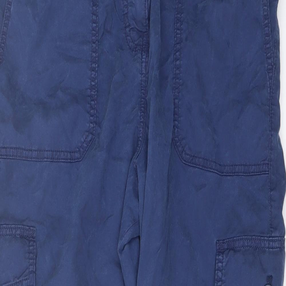 Marks and Spencer Womens Blue Lyocell Cargo Trousers Size 14 L25 in Regular Button