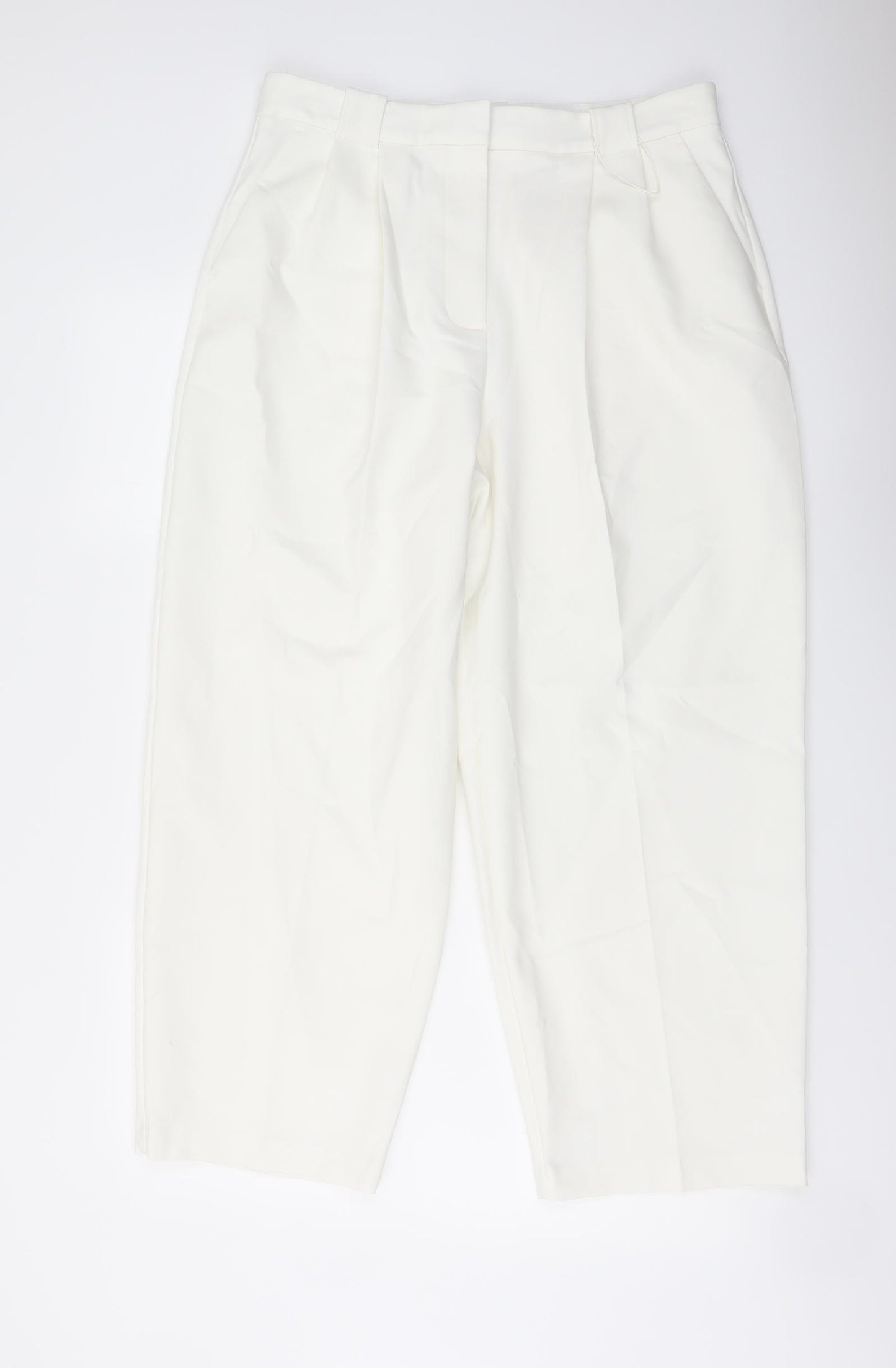 Marks and Womens Ivory Polyester Carrot Trousers Size 14 L27 in Regular Button