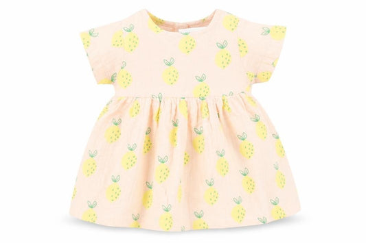 Front view of Marks & Spencer girls’ pink geometric cotton a-line, size 3-6, months crew neck button