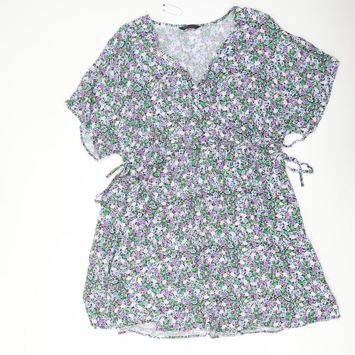 Marks and Spencer Womens Multicoloured Floral Viscose A-Line Size 20 V-Neck Pullover
