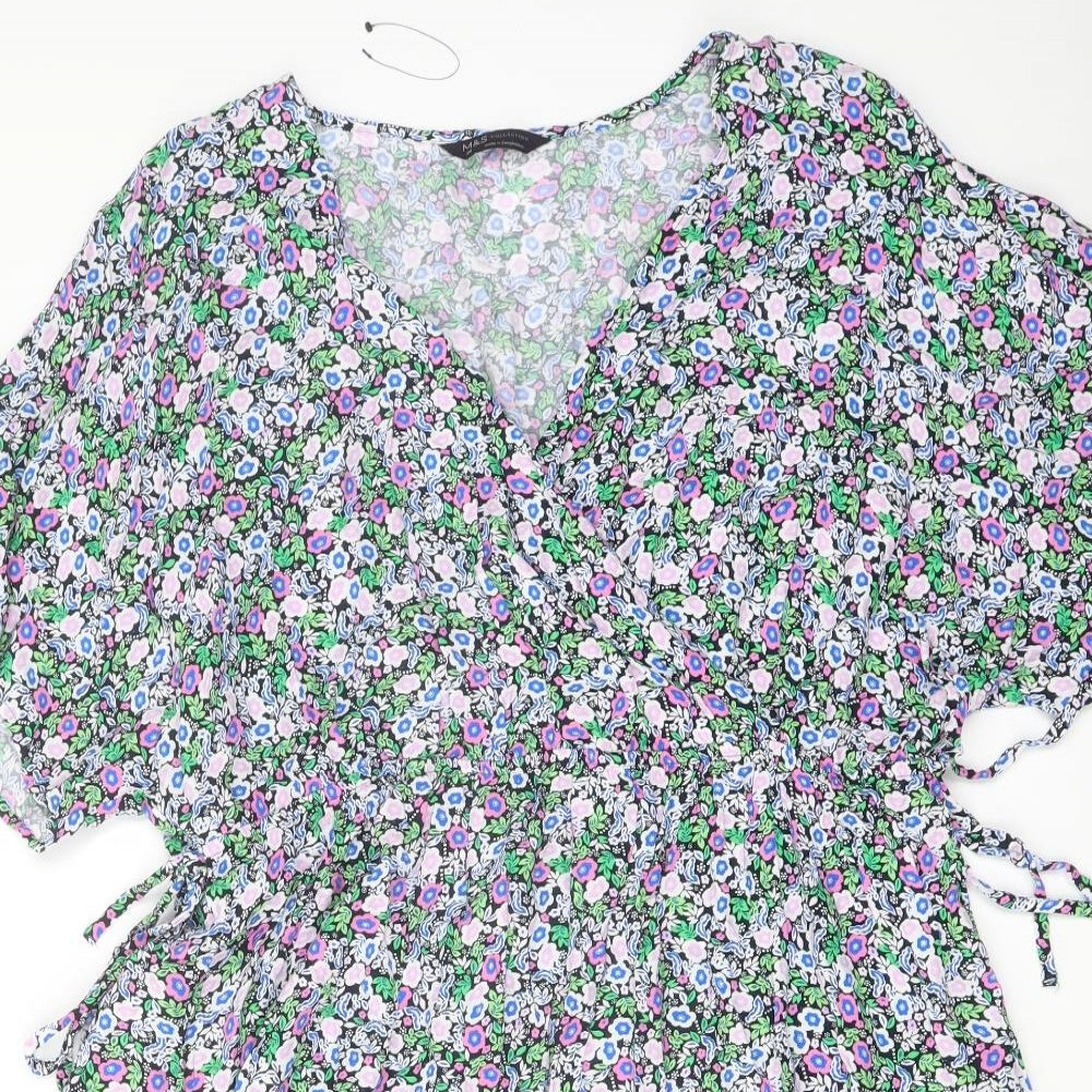 Marks and Spencer Womens Multicoloured Floral Viscose A-Line Size 20 V-Neck Pullover