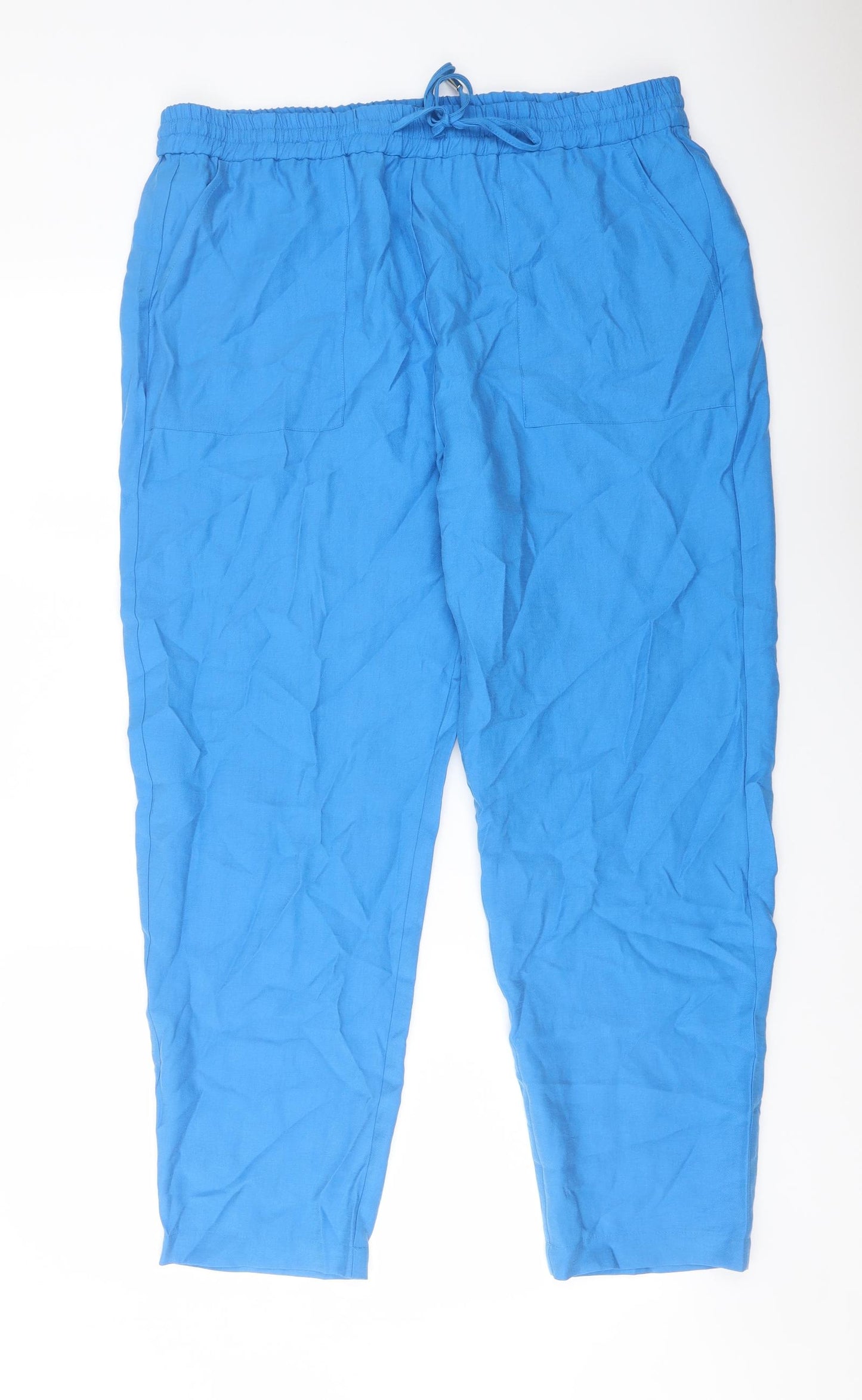 Marks and Spencer Womens Blue Lyocell Trousers Size 18 L27 in Regular Drawstring