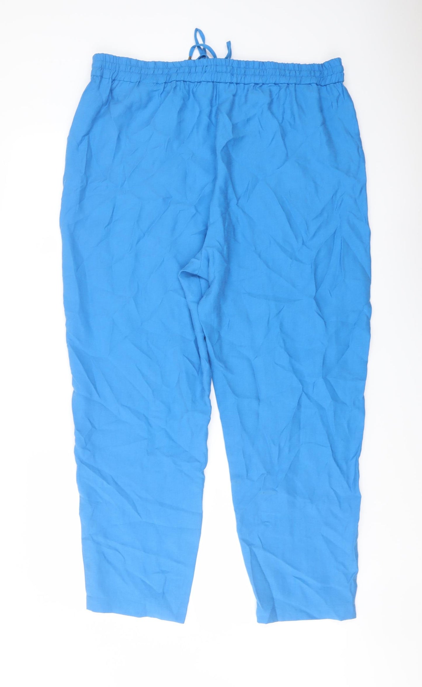 Marks and Spencer Womens Blue Lyocell Trousers Size 18 L27 in Regular Drawstring
