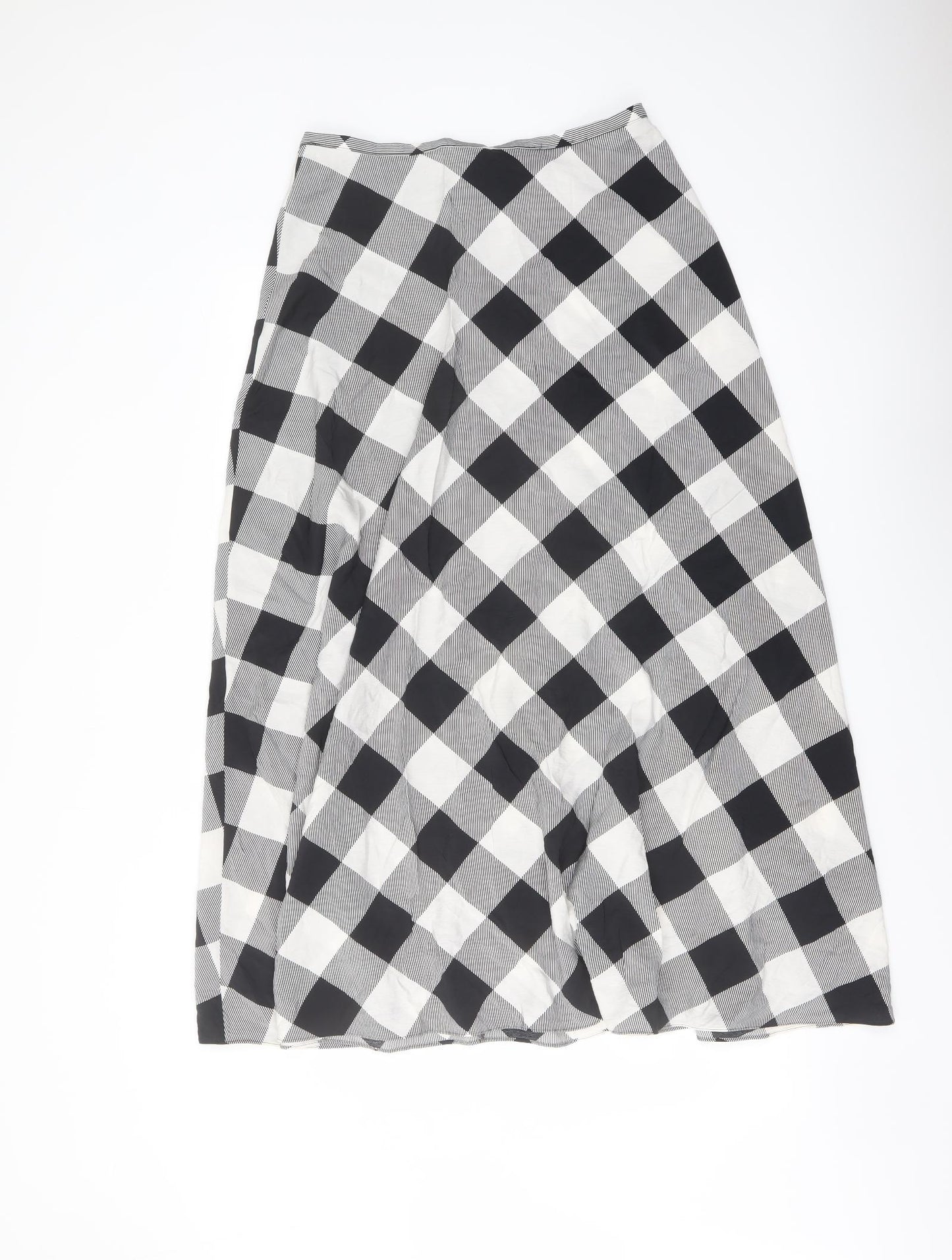 Marks and Spencer Womens Grey Check Viscose A-Line Skirt Size 12 Zip