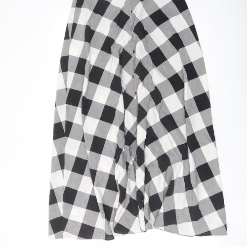 Marks and Spencer Womens Grey Check Viscose A-Line Skirt Size 12 Zip
