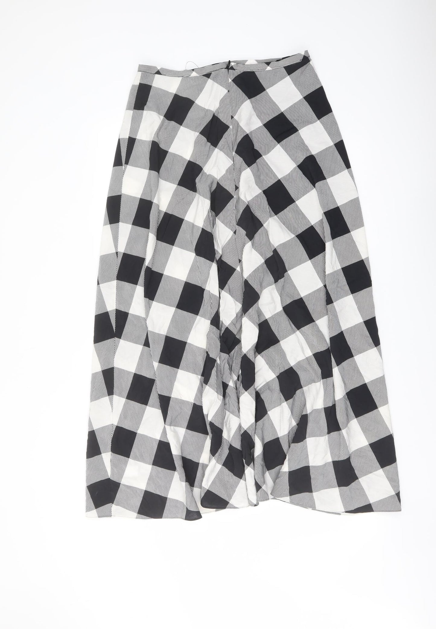 Marks and Spencer Womens Grey Check Viscose A-Line Skirt Size 12 Zip
