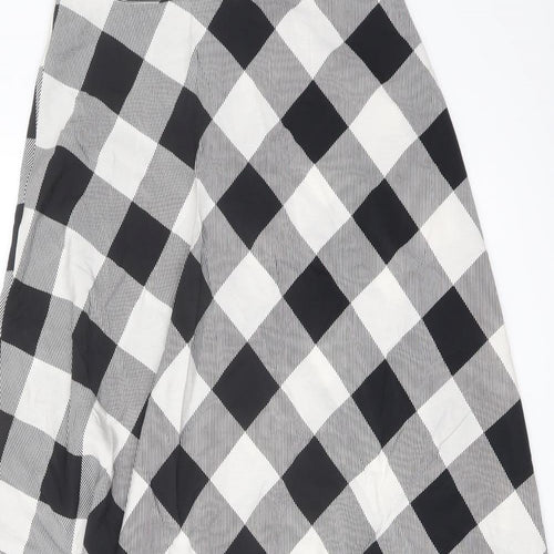 Marks and Spencer Womens Grey Check Viscose A-Line Skirt Size 12 Zip