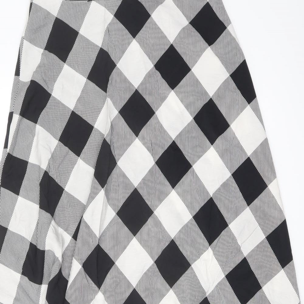 Marks and Spencer Womens Grey Check Viscose A-Line Skirt Size 12 Zip