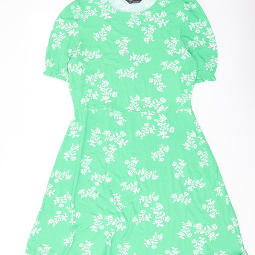 Marks and Spencer Womens Green Floral Viscose A-Line Size 12 Crew Neck Pullover