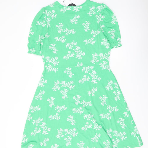 Marks and Spencer Womens Green Floral Viscose A-Line Size 12 Crew Neck Pullover