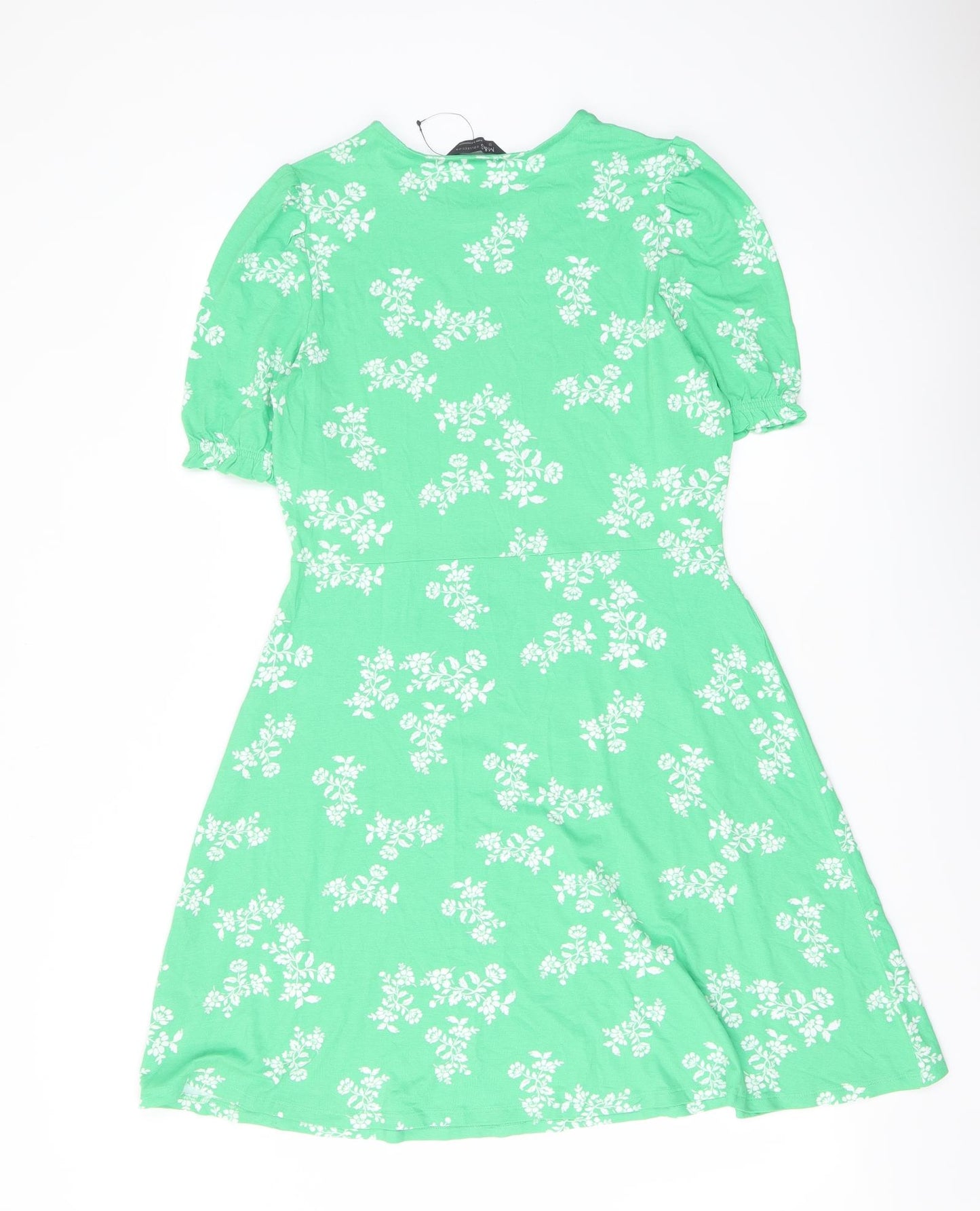 Marks and Spencer Womens Green Floral Viscose A-Line Size 12 Crew Neck Pullover