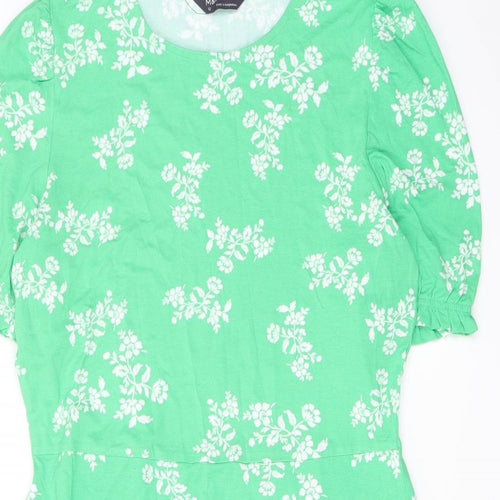 Marks and Spencer Womens Green Floral Viscose A-Line Size 12 Crew Neck Pullover