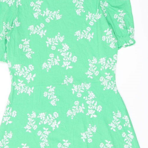 Marks and Spencer Womens Green Floral Viscose A-Line Size 12 Crew Neck Pullover