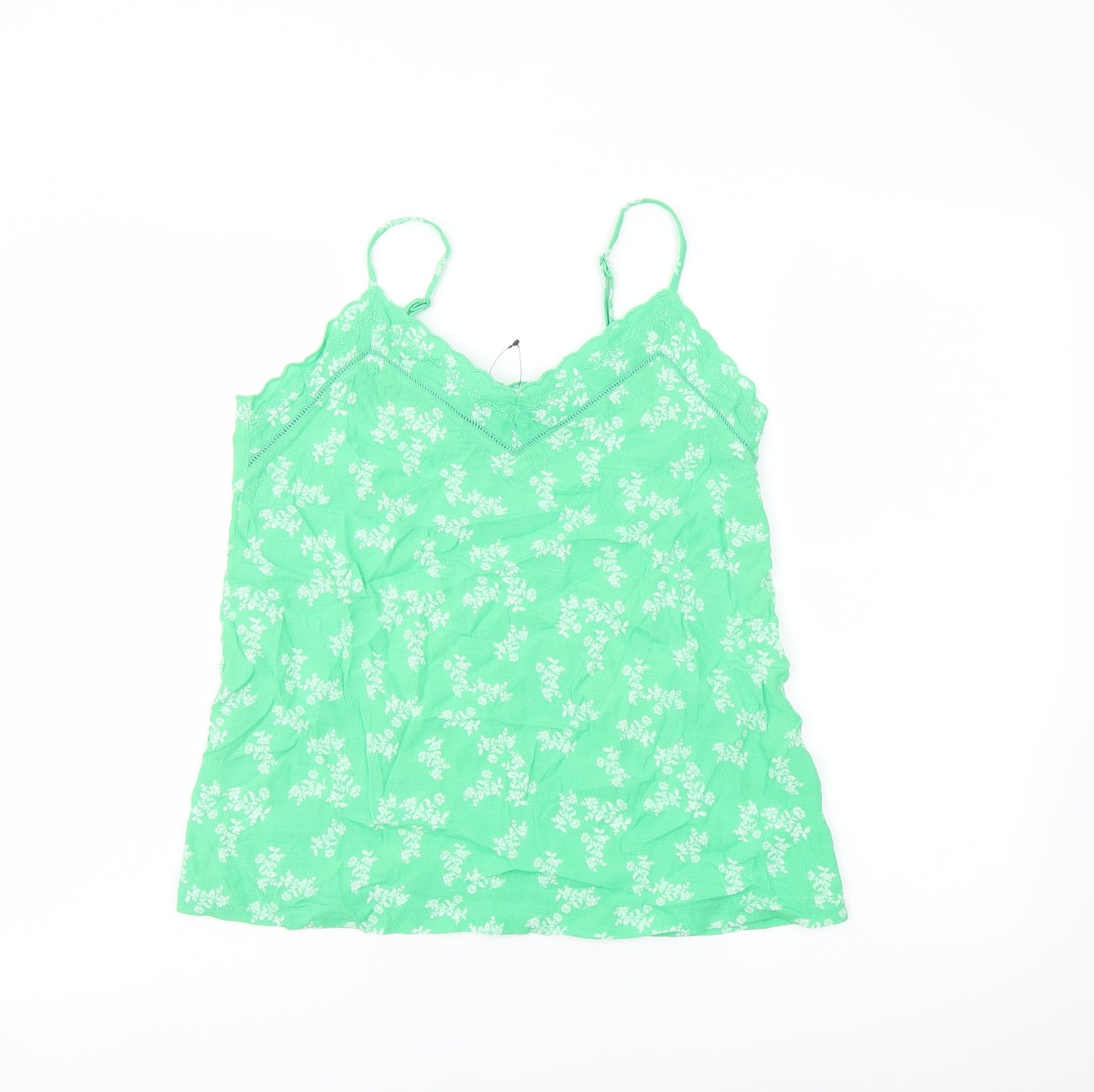 Marks and Spencer Womens Green Floral Viscose Basic T-Shirt Size 8 Sweetheart