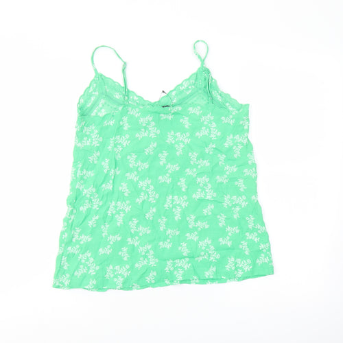 Marks and Spencer Womens Green Floral Viscose Basic T-Shirt Size 8 Sweetheart