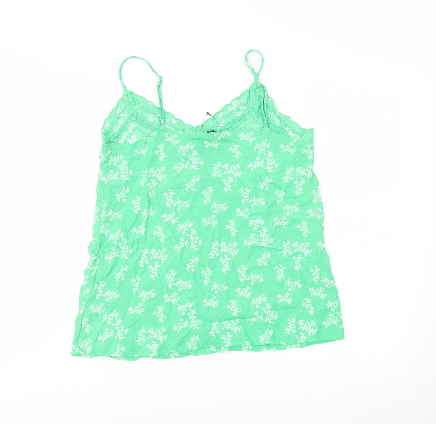 Marks and Spencer Womens Green Floral Viscose Basic T-Shirt Size 8 Sweetheart