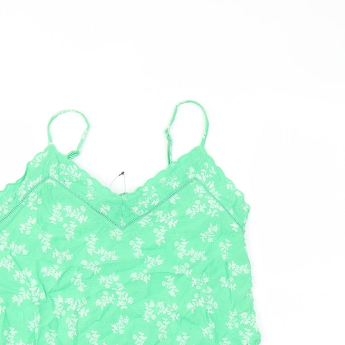Marks and Spencer Womens Green Floral Viscose Basic T-Shirt Size 8 Sweetheart