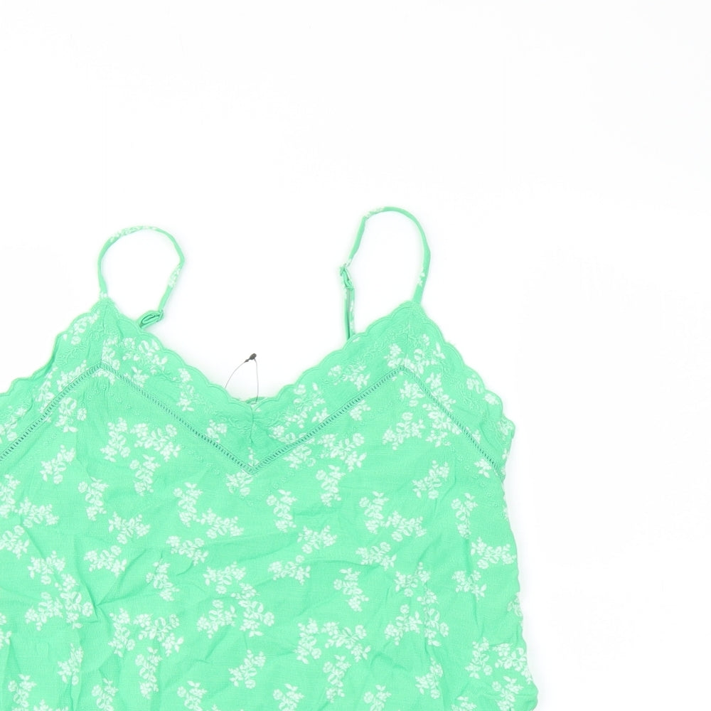Marks and Spencer Womens Green Floral Viscose Basic T-Shirt Size 8 Sweetheart