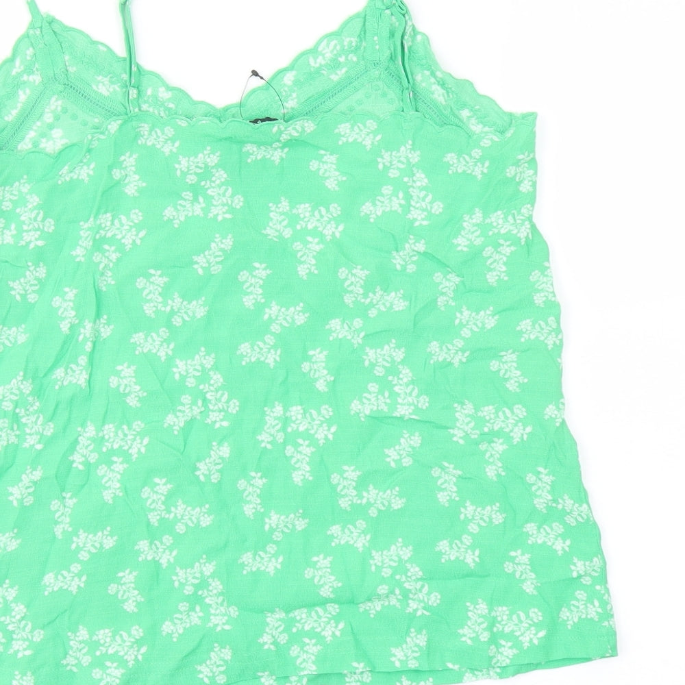 Marks and Spencer Womens Green Floral Viscose Basic T-Shirt Size 8 Sweetheart