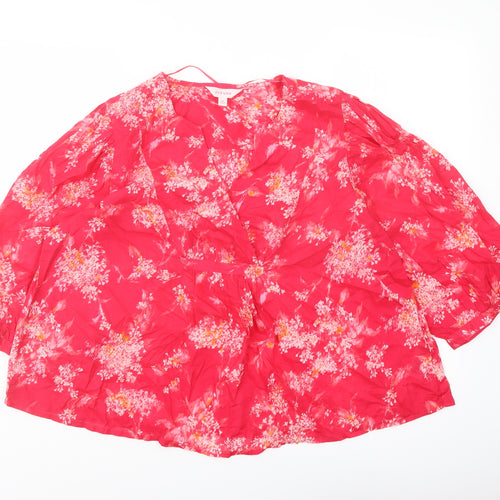 Per Una Womens Pink Floral Cotton Basic Blouse Size M V-Neck