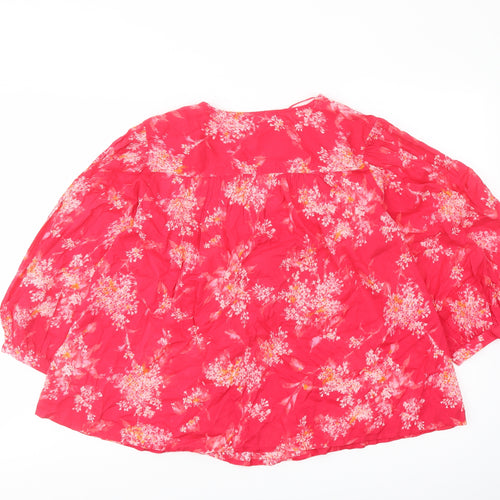 Per Una Womens Pink Floral Cotton Basic Blouse Size M V-Neck