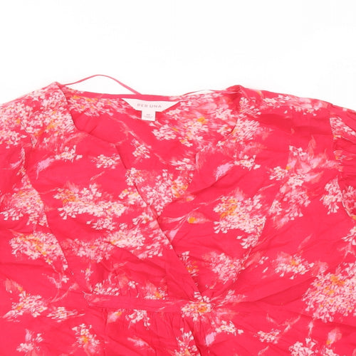 Per Una Womens Pink Floral Cotton Basic Blouse Size M V-Neck