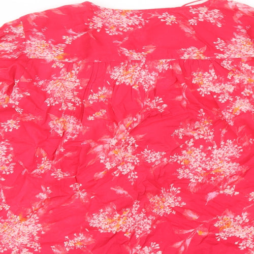 Per Una Womens Pink Floral Cotton Basic Blouse Size M V-Neck