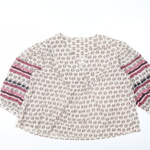 Per Una Womens Multicoloured Geometric Cotton Basic Blouse Size M V-Neck