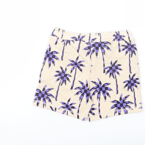 Marks and Spencer Boys Beige Geometric Cotton Sweat Shorts Size 6-7 Years Regular Drawstring