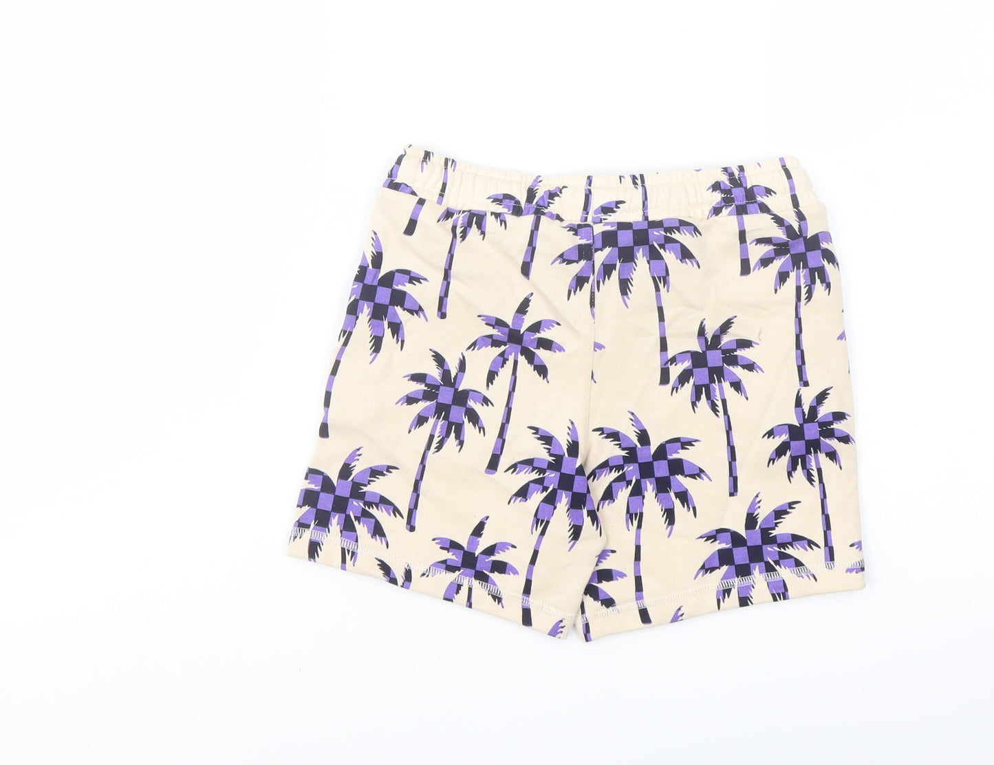 Marks and Spencer Boys Beige Geometric Cotton Sweat Shorts Size 6-7 Years Regular Drawstring