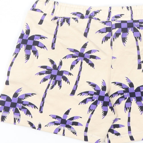 Marks and Spencer Boys Beige Geometric Cotton Sweat Shorts Size 6-7 Years Regular Drawstring