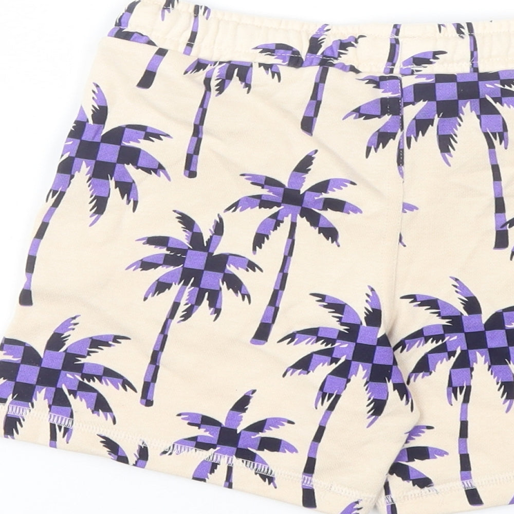 Marks and Spencer Boys Beige Geometric Cotton Sweat Shorts Size 6-7 Years Regular Drawstring