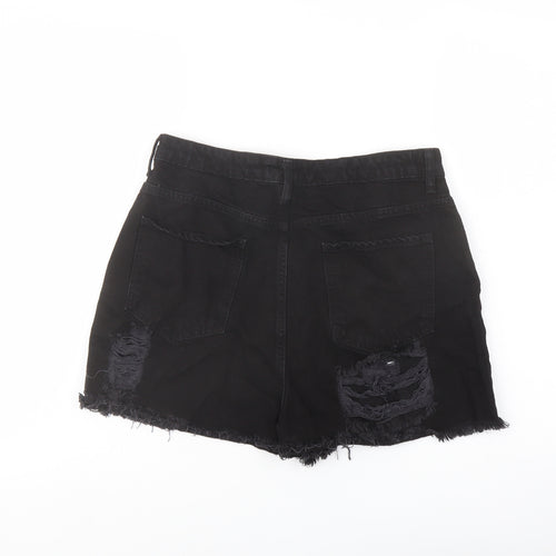 PRETTYLITTLETHING Womens Black Cotton Mom Shorts Size 12 L3 in Regular Button