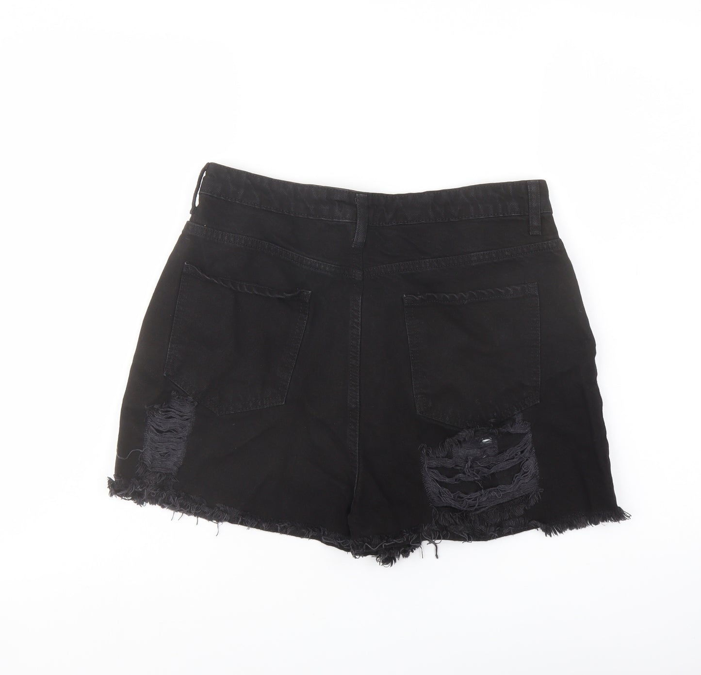 PRETTYLITTLETHING Womens Black Cotton Mom Shorts Size 12 L3 in Regular Button
