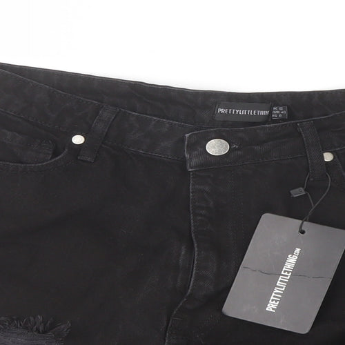 PRETTYLITTLETHING Womens Black Cotton Mom Shorts Size 12 L3 in Regular Button