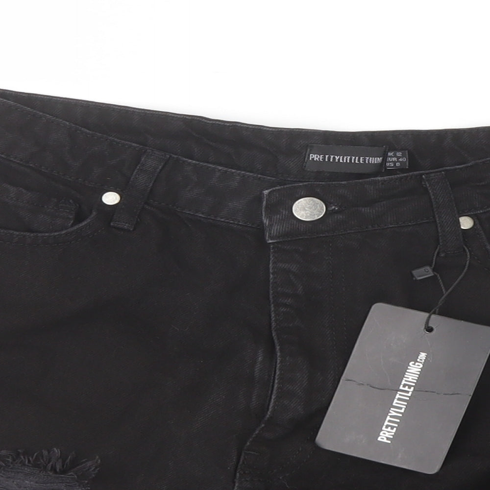 PRETTYLITTLETHING Womens Black Cotton Mom Shorts Size 12 L3 in Regular Button
